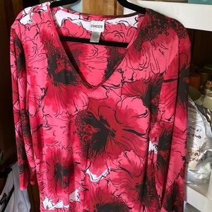 WOMEN’S CHICO’S MULTI FLORAL LONG SLEEVE TOP SIZE 3